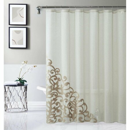 GFANCY FIXTURES 72 x 70 x 1 in. Gold Contemporary Velvet Scroll Shower Curtain GF3104829